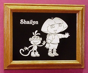 Dora the Explorer and Boots 6 x 8 etched mirror in frame $28.00 plus $7.50 shipping and handling