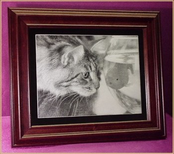 Portrait of Cat Looking at Goldfish
8 x 10 Mirror in Frame - $35.00
plus $7.50 shipping & handling