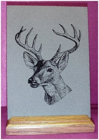 Deer Head
5 x 7 Glass Panel on Oak Stand
$25.00 plus $7.50 shipping