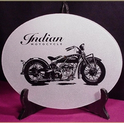 Indian Motocycle Motorcycle Reverse Blasted on Glass Oval