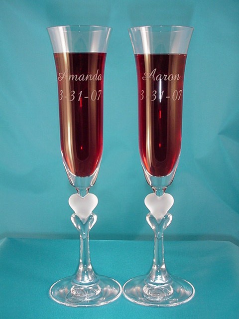 Etched Champage Toasting Flutes Personalized for Wedding or Anniversary Gift